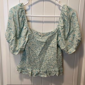 Blue and white floral crop top size M